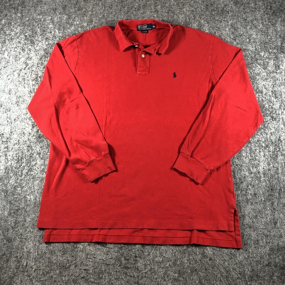 Vintage‎ Polo Ralph Lauren Mens XL Red Long Sleeve Cotton Polo Shirt Pony